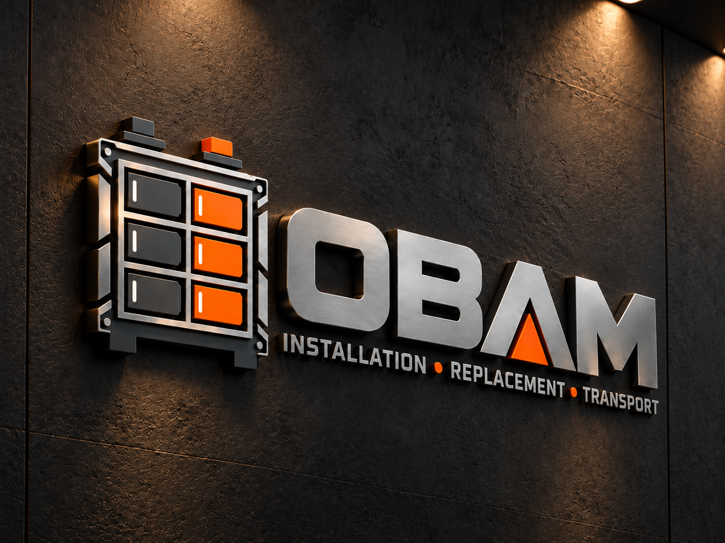 OBAM-logo op een donkere wand